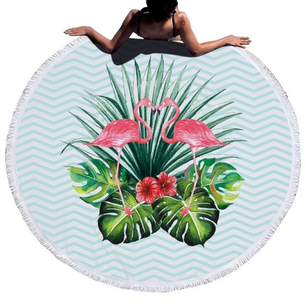 Urijk Printed Tropical Leaves Flower Beach Towel Round Microfiber Beach Towels for Living Room Home Decor Boho Style Bath Towels - Image 2