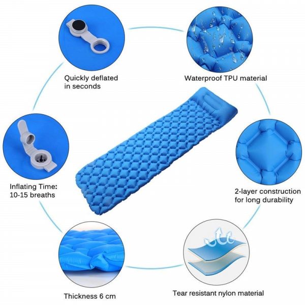 Outdoor Inflatable Sleeping Pad – Camping Air Mattress with Pillow - Image 3