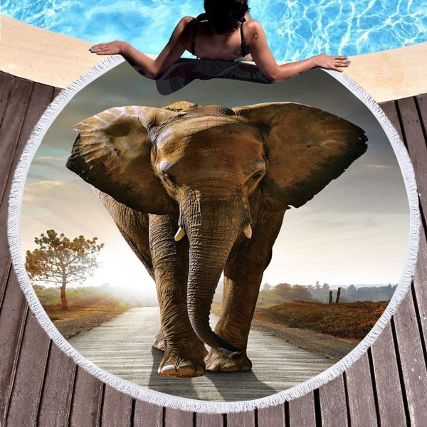 Bedding 3D printing Elephant Round Bohemian Beach towel home textile  Beach Towel Tapestry Blanket - Image 2