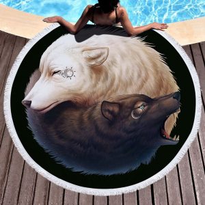 Wolf Theme Microfiber Round Beach Towel