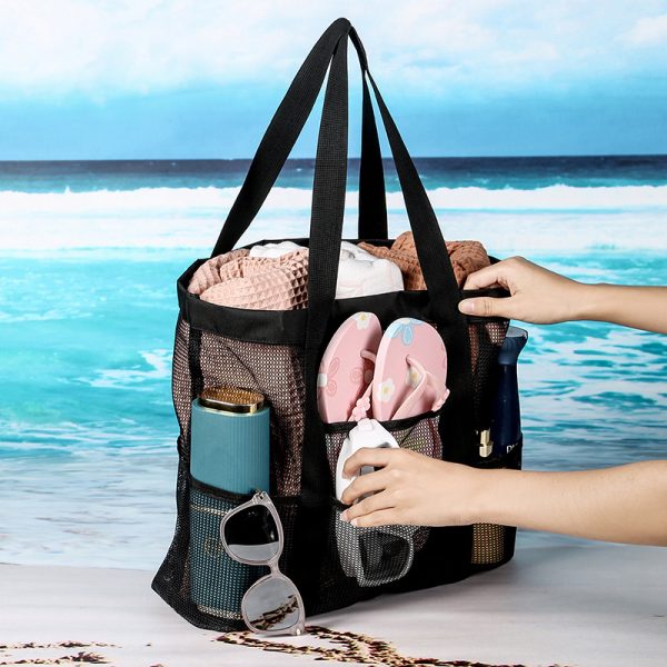 Hollow Pocket Beach Bag Mesh One Shoulder Portable Travel Wash Bag Fitness Swimming Storage Bag - Image 2
