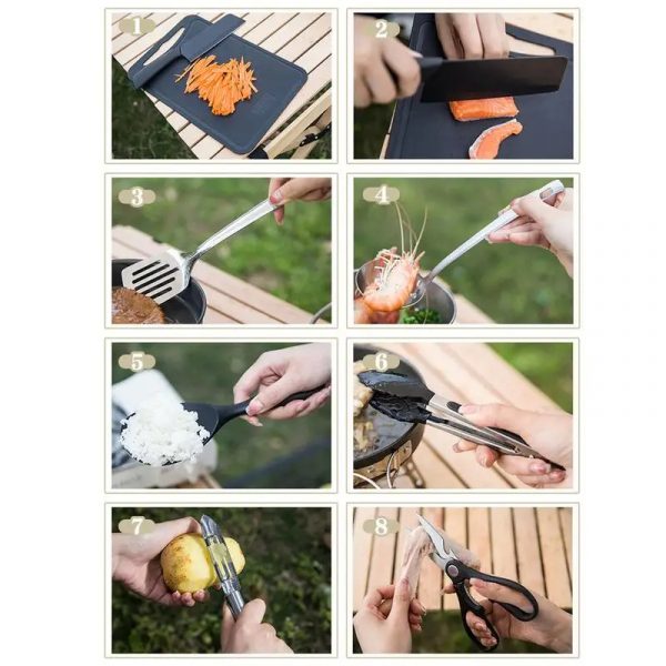 Camping Utensil Set 8pcs Cookware Kit Stainless Steel - Image 4