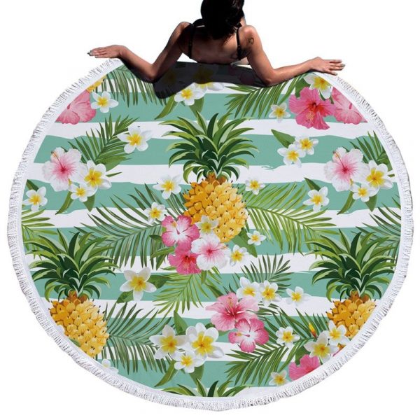 Urijk Printed Tropical Leaves Flower Beach Towel Round Microfiber Beach Towels for Living Room Home Decor Boho Style Bath Towels - Image 3