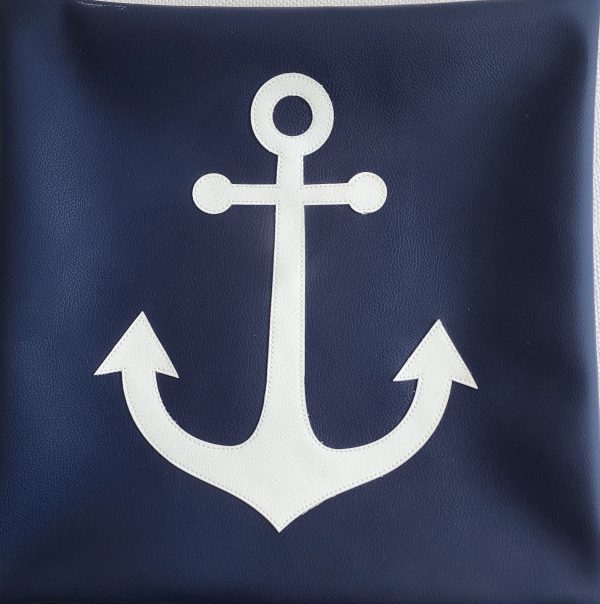 Nautical Anchor Luxury Vegan Leather Throw Pillow – 18x18” - Image 3