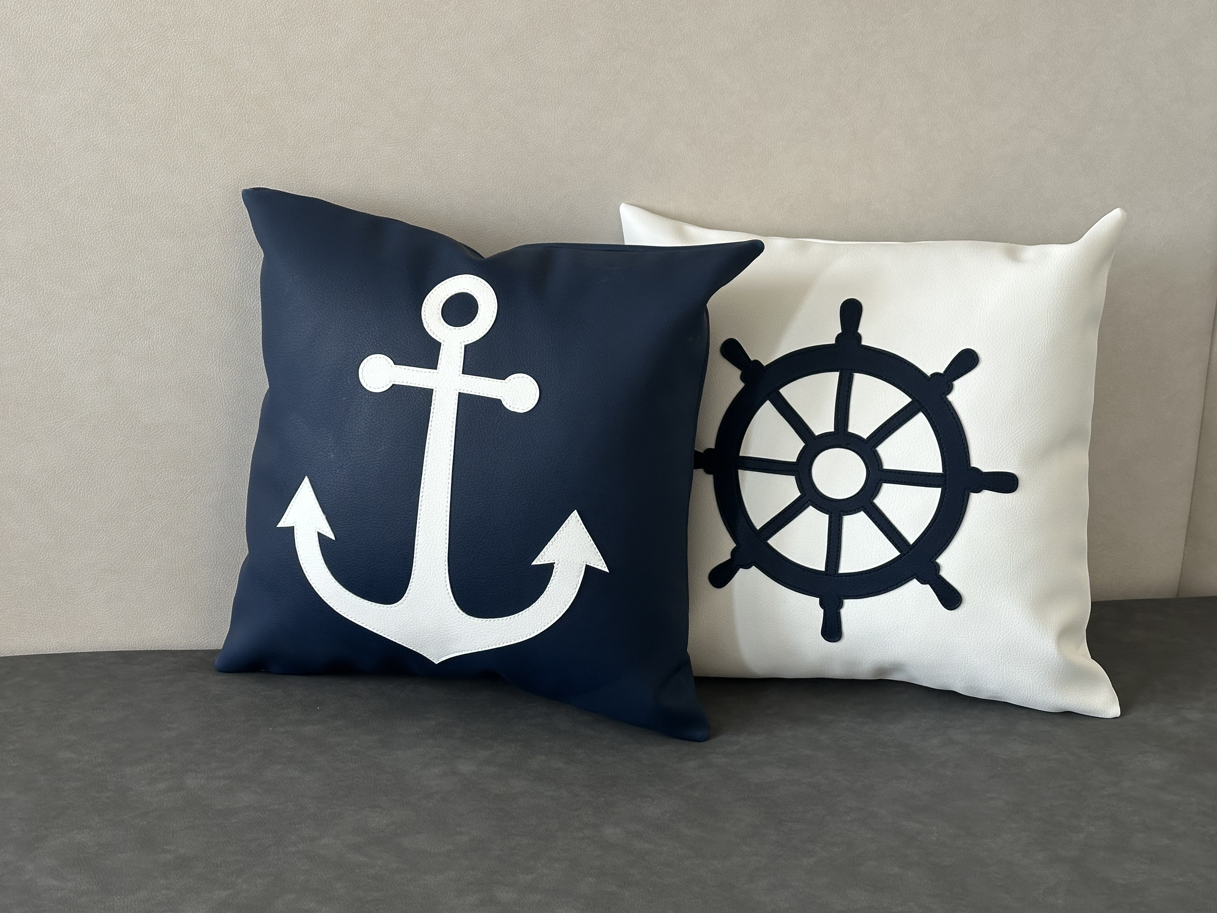 Nautical anchor pillow, yacht interior, marine grade throw pillow