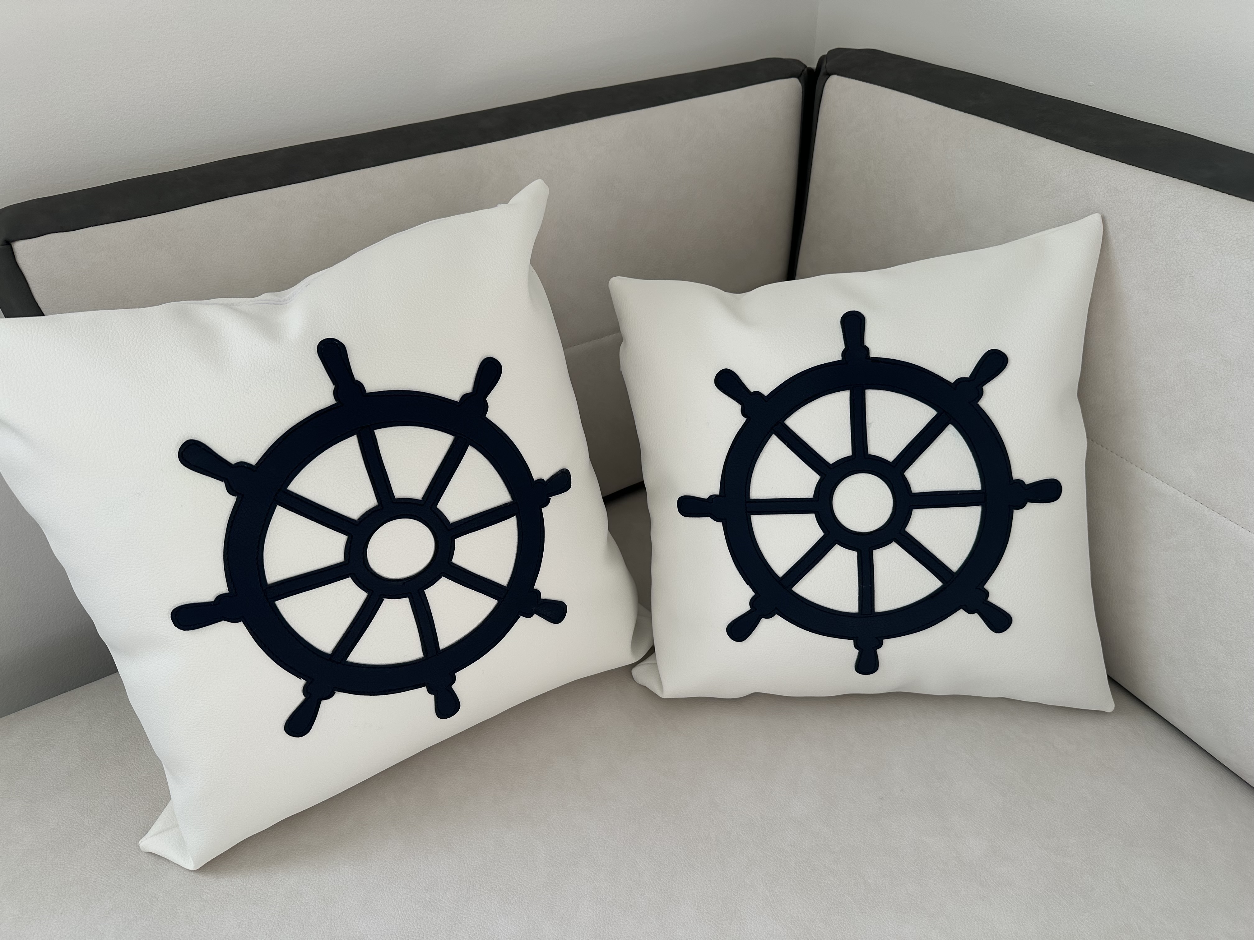Nautical Helm Luxury Vegan Leather Throw Pillow – 18x18"